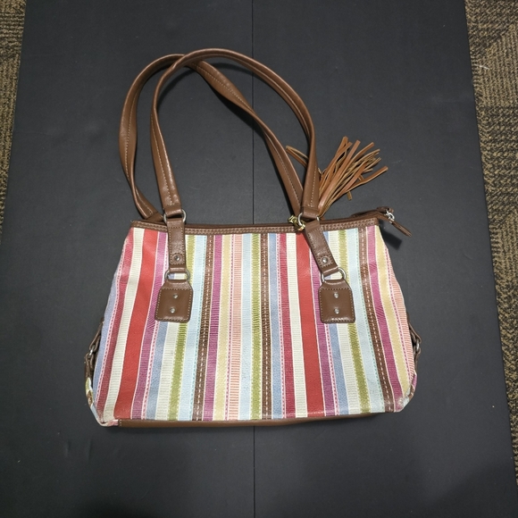 Relic by Fossil Striped Shoulder Bag Tote Purse Multicolor Boho Tassel Handbag - Picture 6 of 6